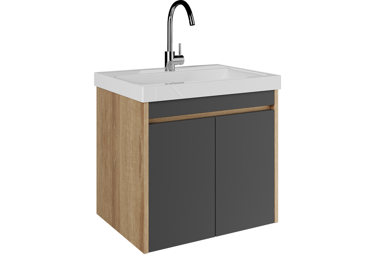 Απεικονίζεται ο πάγκος και ο νιπτήρας του επίπλου μπάνιου